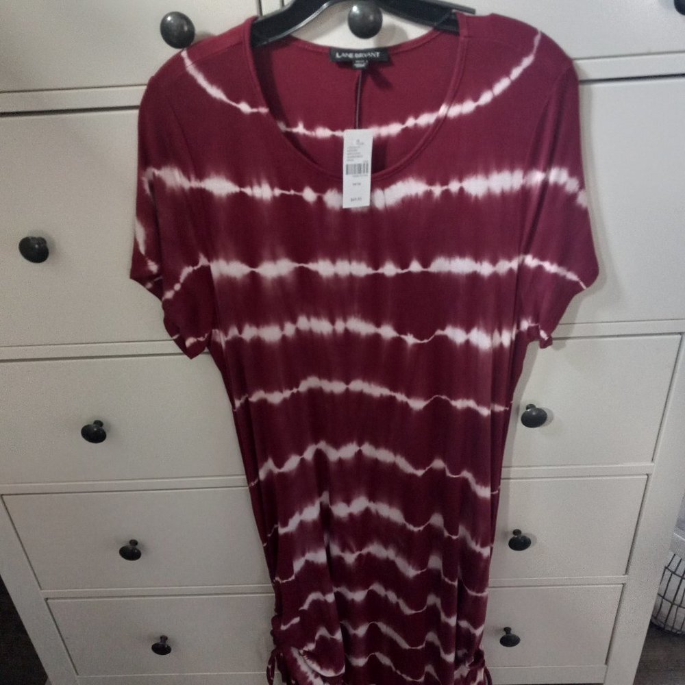 Lane Bryant Maxi Tie Dye Dress 14/16 Maroon/White